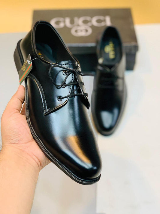 Polished Black Rexine Formal Dress Shoes for Men | The Executive Collection