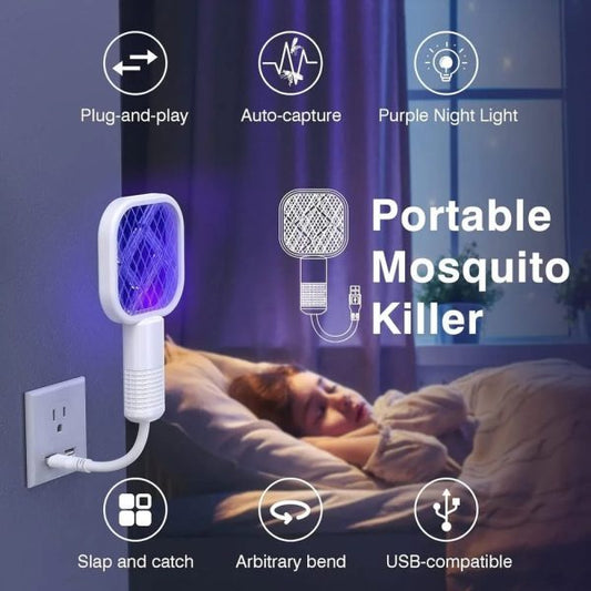 Mini USB Rechargeable Mosquito Racket With UV Light | Portable Electric Bug Zapper & Fly Swatter For Indoor/Outdoor